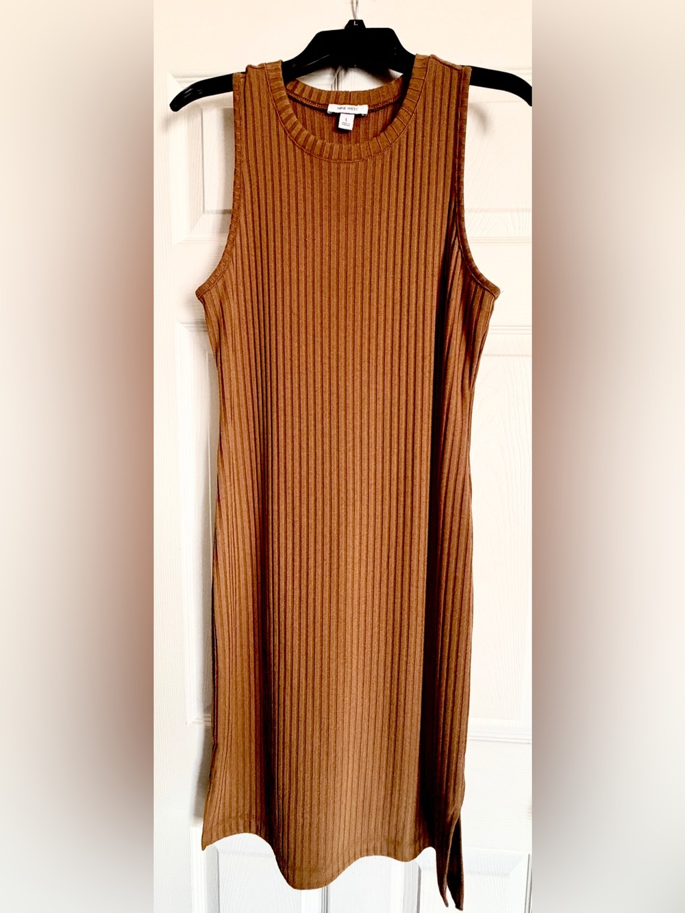 Nine West Ribbed Sleeveless Midi Dress - Camel Brown